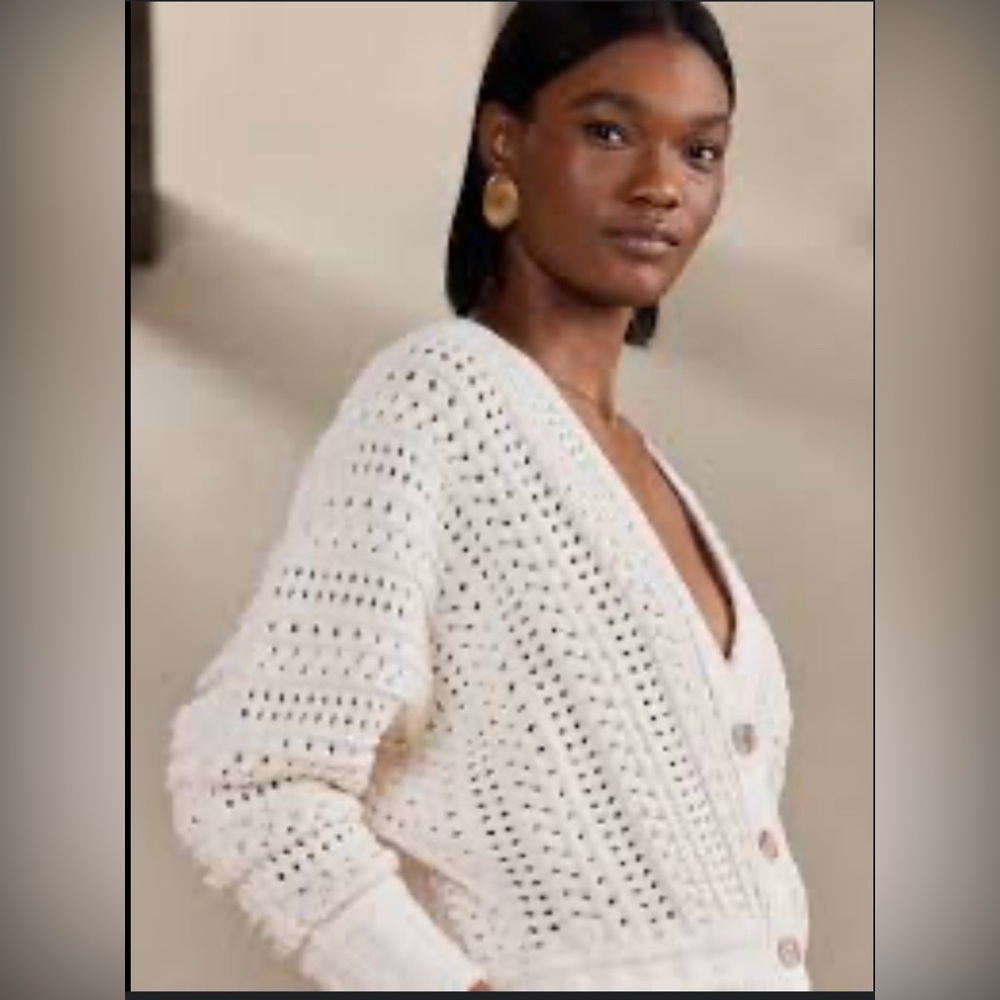 Cream crochet cardigan sweater